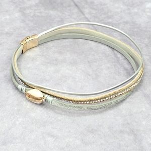 Silver Gray Faux Leather Gem Shell Choker Necklace Fashion Jewelry JB2-71